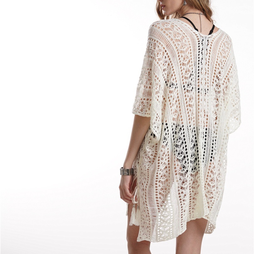 💕 Hollow Out Crochet coverup White - Picture 4 of 8